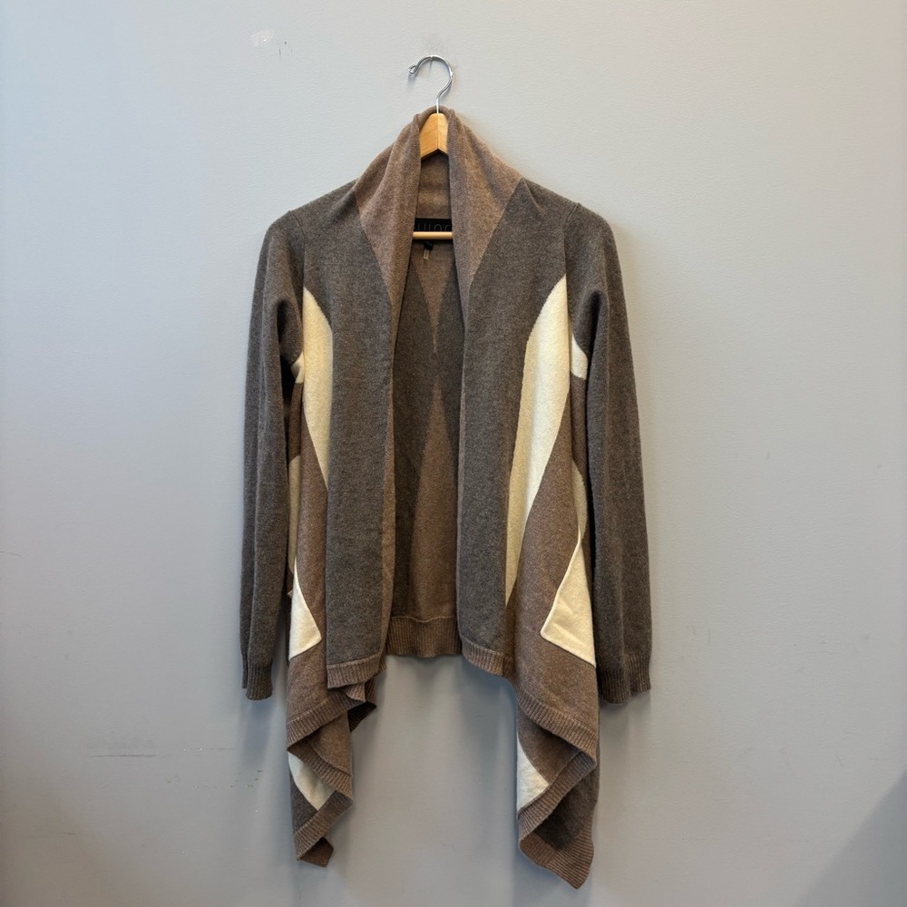 Quinn XS/X Cashmere Cardigan Brown and Cream Sweater Pockets